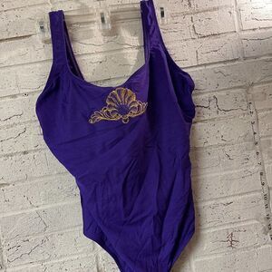 Vintage Delta Burke Purple Gold Seashell One Piece Swimsuit S/M